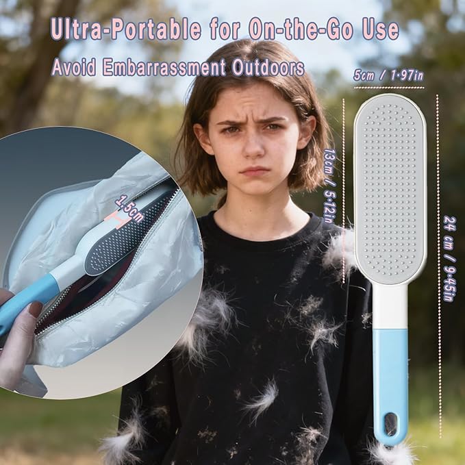 VrythosNex 4-in-1 Pet Hair Remover for Couch, Car, Furniture - Portable Dog Cat Fur Hair Removal Tool with Detachable Brush, Lint Brush, Fabric Shaver, Crevice Tool (Blue)