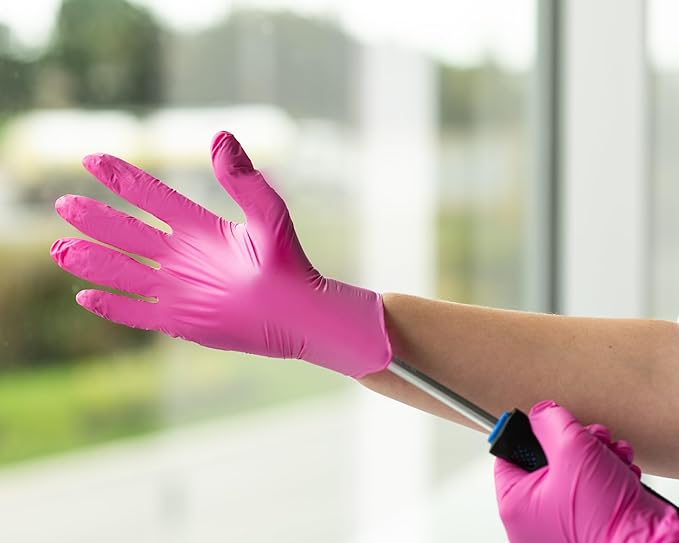 FRAMAR Pink Gloves Disposable Latex Free – Pink Nitrile Gloves Medium, Latex Free Glove Medium, Guantes De Nitrilo, For Hair Dye, Salon, Cleaning, Tattoo, Food Prep, Powder Free – 100 Pack