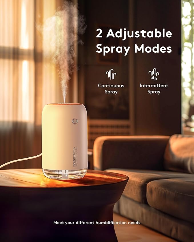 SmartDevil Small Humidifier, 500ml Mini Desk Humidifier, for Bedroom, Office, Travel, Plants, with Night Light, Auto Shut-Off, Super Quiet, White