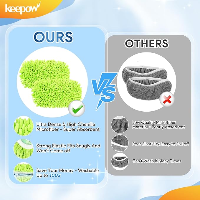 KEEPOW Reusable Microfiber Mop Pads Compatible with Swiffer Sweeper & Mop Deluxe 2-in-1, Wet & Dry Mopping Cloths for All Floors, Compatible with Swiffer Dry Sweeping Cloths for Cleaning (4 Pack)
