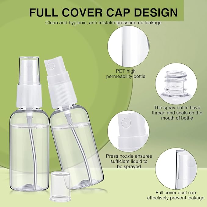 Uiifan 200 Pcs Mini Clear Spray Bottles 1 oz Small Empty Plastic Fine Mist Spray Bottles with Small Funnels for Essential Oils Travel Alcohol Perfumes