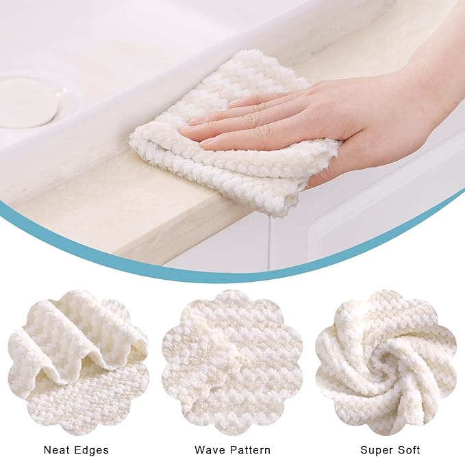 Homaxy 18 Pack Kitchen Dish Cloths, Ultra Soft and Absorbent Dish Towels, Reusable Fast Drying Microfiber Cleaning Cloth, Coral Velvet Wave Design Lint Free,10 x 10 inches, Beige