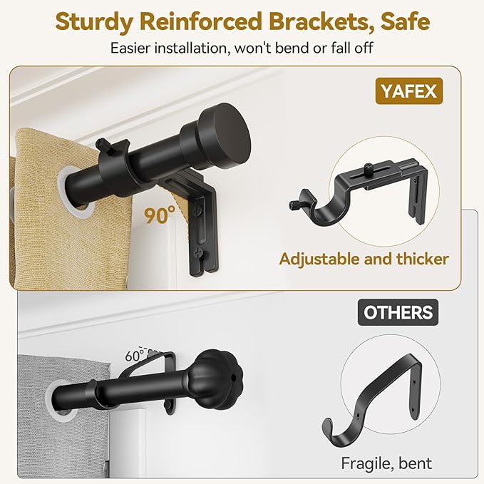 Curtain Rod 32-58 Inch, Heavy Duty 1 Inch Adjustable Curtain Rods for Windows, Black Short Window Treatment Rods, Modern Design, Easy Installation