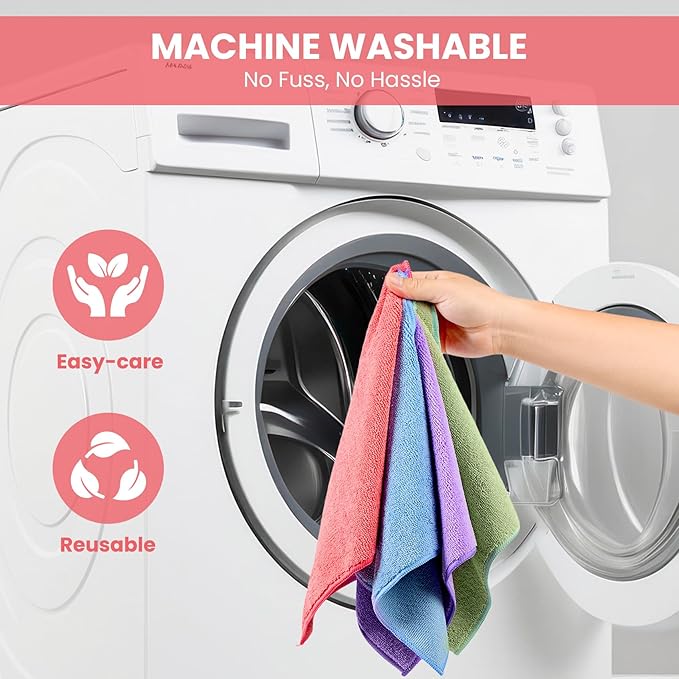 Microfiber Cleaning Cloth, 34 Pack Assorted Color Cleaning Rags for Housekeeping, Colorful Reusable Microfiber Towels for Car, Kitchen, Bathroom and Household Cleaning Supplies, 11.8"X11.8"