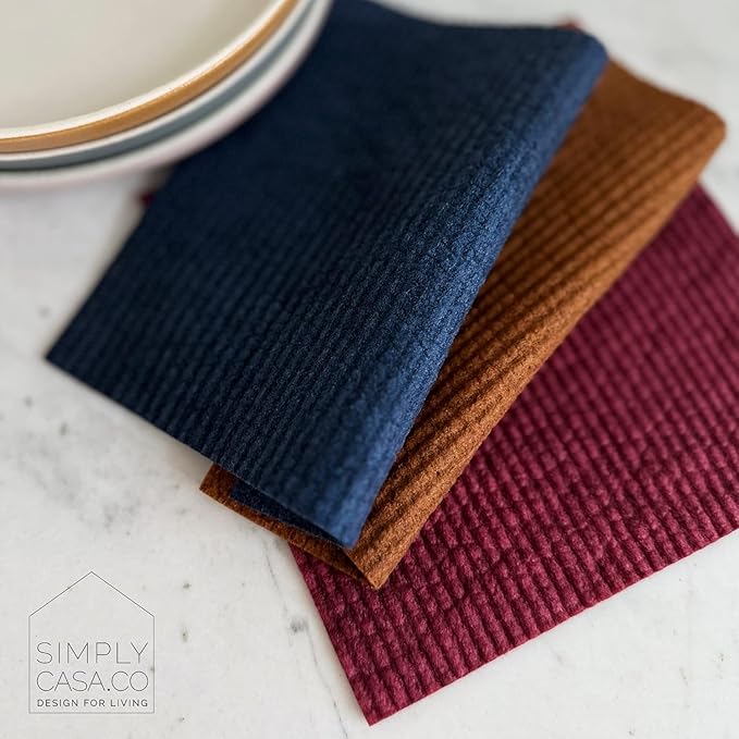 Hand‑Dyed 5‑Pack Swedish Dishcloths – Reusable, Biodegradable Cloths, Super‑Absorbent Dual‑Texture, Plastic‑Free Packaging, Made in Sweden