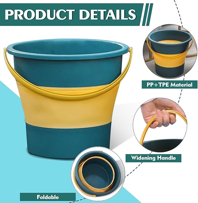 Collapsible Bucket 1.3 Gallon/5L Small Plastic Buckets Household Cleaning Mop Buckets Foldable Water Bucket for Car Wash Fishing Camping Beach (Blue)