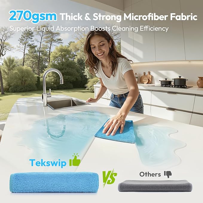 Microfiber Cleaning Cloths 12”x12” 12Pack Lint Free Kitchen Cloths - Extra Thick, Streak-Free, Lint-Free, Fast Absorbent - Reusable Multi-Purpose Housekeeping Rags for Cars, Dishes, Floors, Tiles