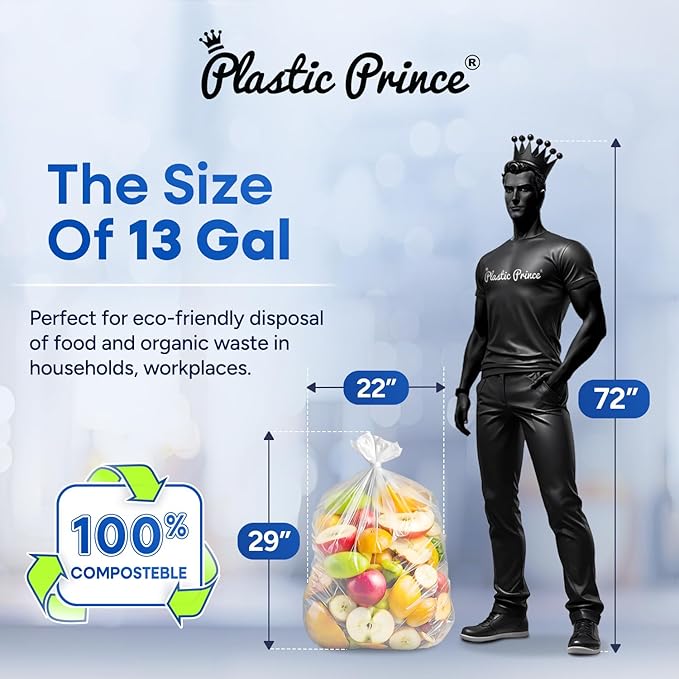 13-Gallon Compostable Trash Bags Biodegradable Trash Bags, 22" x 29" 0.65 Mil Can Liners 10 Rolls of 25/Roll, 250/Case