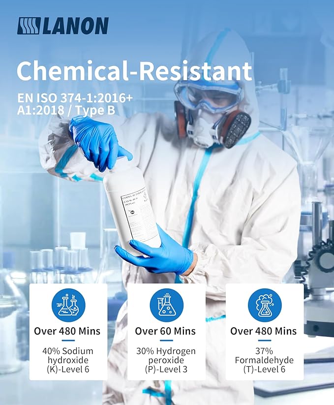 LANON Protection Disposable Nitrile Gloves, Silicone-Free, Food-Safe, Chemical Resistant, Powder-Free, Textured Fingertips, Cooking, Cleaning, Blue, Small