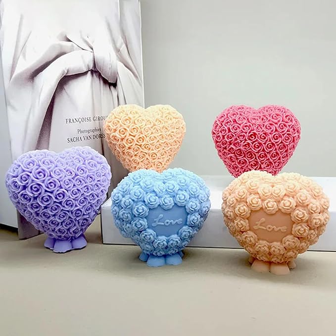 Love Heart Candle Silicone Mold Fondant Chocolate Candy Cake Decorating Mold Soap Resin Polymer Clay Mould Wedding Valentine's Day Decor