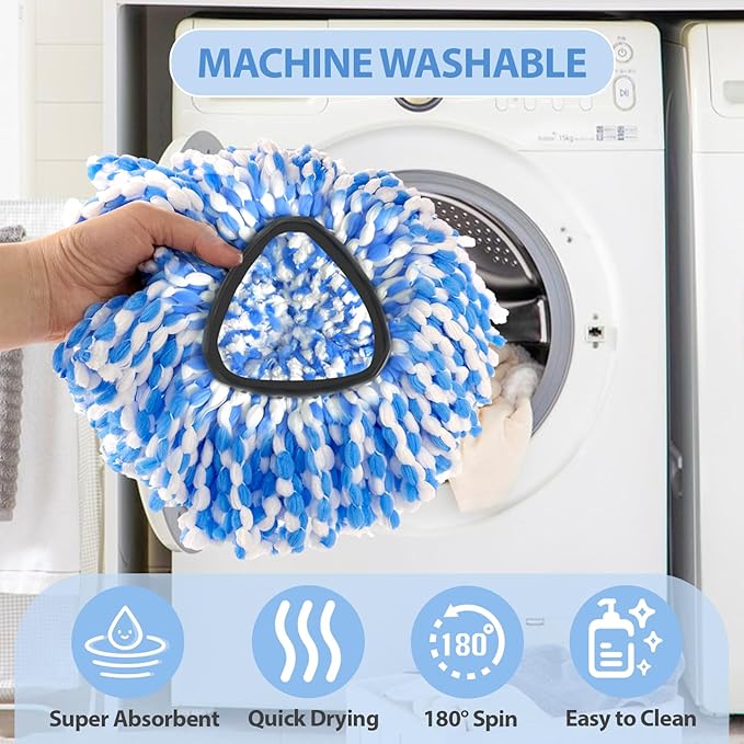 Spin Mop Replacement Head, Microfiber Mop Refills, Easy to Replace, Include 3 Mop Replace Heads, 1 Extra Mop Replacement Base