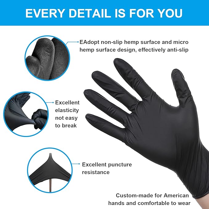 FINITEX Black Nitrile Disposable Medical Exam Gloves - 100/1000 PCS 6.3mil Gloves Powder-Free Latex-Free Food Gloves