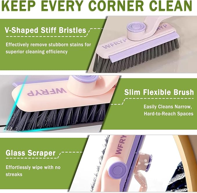 3-in-1 Multi-Purpose Stiff Bristle Crevice Cleaner Brush - Squeegee Household Deep Cleaning Tool - Versatile, Durable, Fine Brush for Cleaning Small Spaces