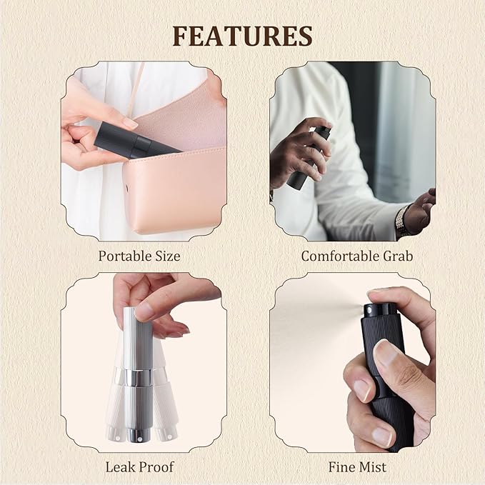 LISAPACK Perfume Travel Refillable Bottle - Atomizer Cologne Spray for Men Portable - Mini Sprayer Empty for Refill - Small Size Black 8ML Striped