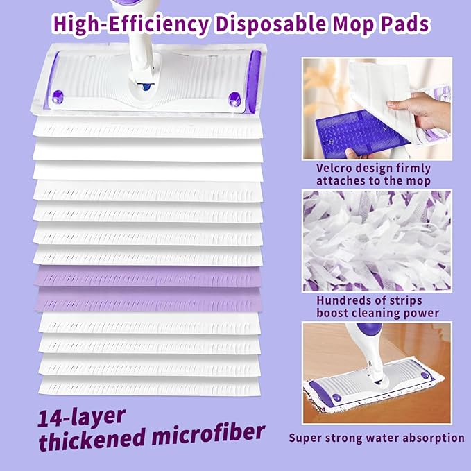 24 Pack Disposable Power Mop Pads Refills Compatible with Swiffer Power Mop, 14-Layer Extra Thick Multi-Surface Floor Cleaning, Wet & Dry Use, Quick Absorbency, No Residue Replacement Pads (24)