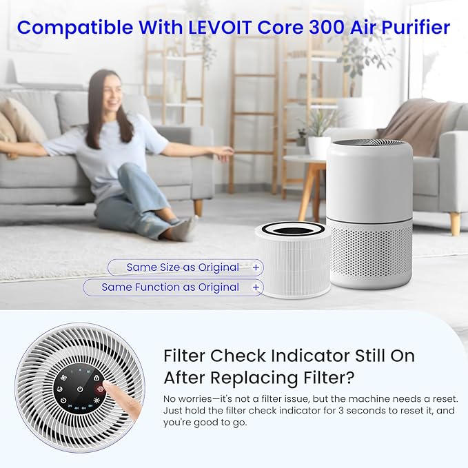 Future Way Core 300 Replacement Filter for LEVOIT Core 300 & 300S Air Purifier, 3-Stage H13 True HEPA Filter for Common Airborne Substance Removal, Replace Core 300-RF, White, 1-Pack