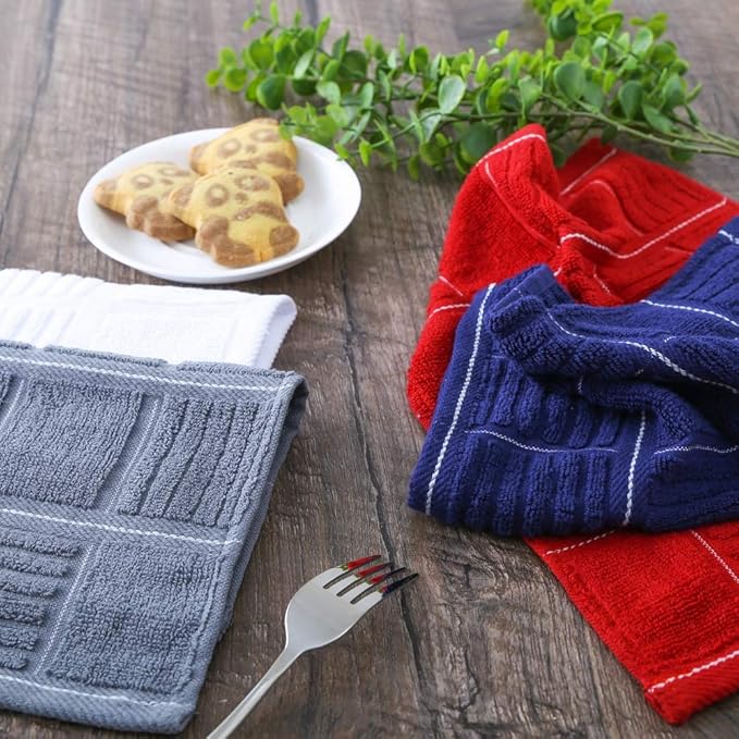 Glynniss Dish Cloths for Kitchen Washing Dishes, Super Absorbent Dish Rags, Cotton Terry Cleaning Cloths Pack of 8 (Geen, 12x12 inches)