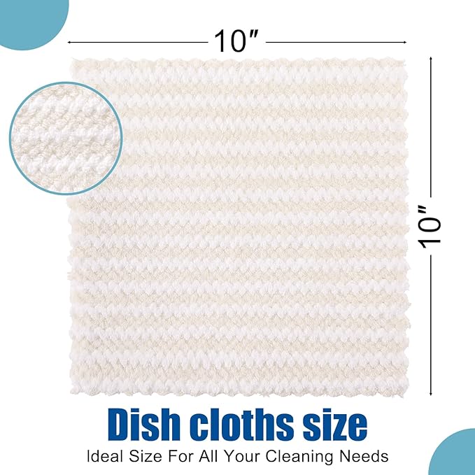 Homaxy 18 Pack Kitchen Dish Cloths, Ultra Soft and Absorbent Dish Towels, Reusable Fast Drying Microfiber Cleaning Cloth, Coral Velvet Wave Design Lint Free,10 x 10 inches, Beige