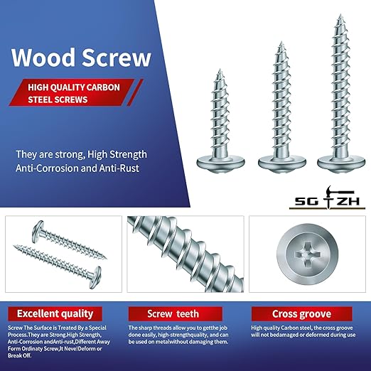 #8 x 1-1/2" Wood Screw 250Pcs Alloy Steel Standard Thread Truss Head Fast Self Tapping by SG TZH