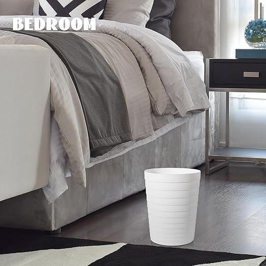UUJOLY Small Bathroom Trash Can Wastebasket, Plastic Garbage Bin Container Basket for Bathrooms, Laundry Room, Kitchens, Offices, Kids Rooms, Dorms, White, 1.8 Gallon/2 Pack