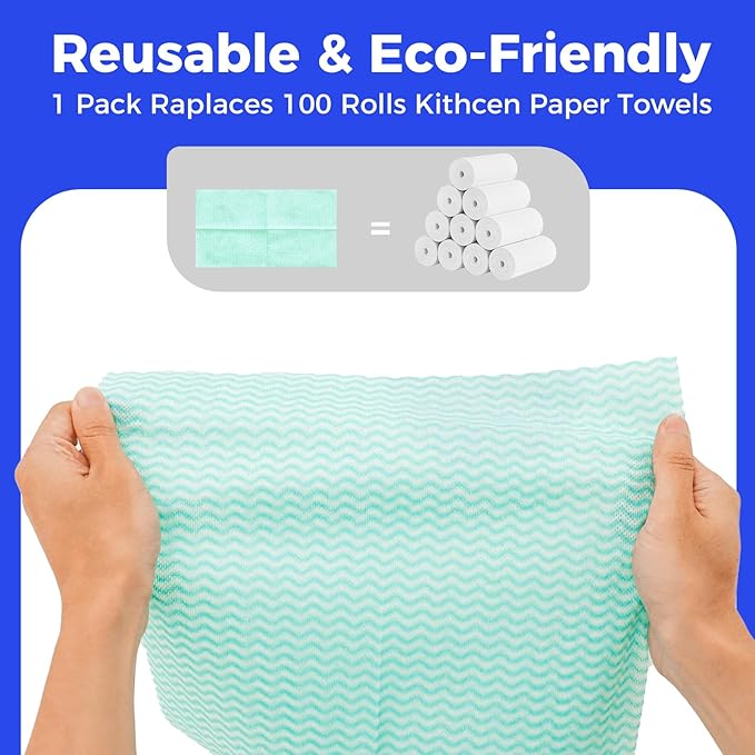 Reusable Cleaning Towels Handi Wipes Reusable Cloths Disposabel Dish Cloths Dish Towels Dry Handy Wipes Big Durable Absoebent 40 Count, Green
