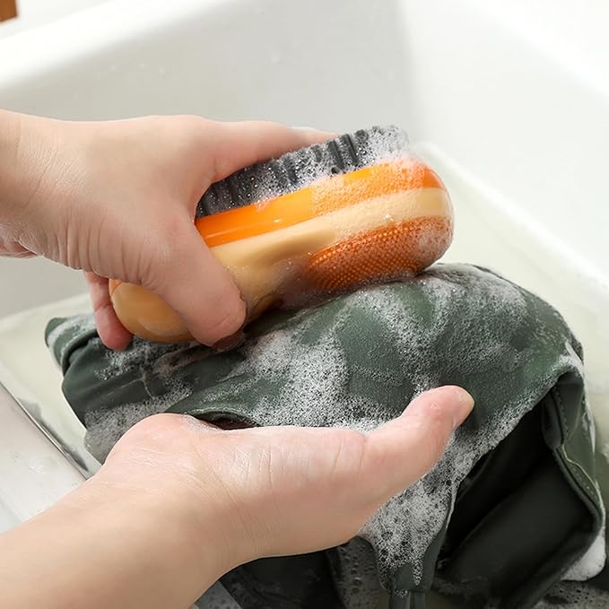 2Pcs Laundry Brush Double Sided Hard ＆ Soft Dense Bristle Shoe Brush Ergonomical Grip Scrub Stubborn Stain Remover Cloth for Delicate Wool Knits Cotton Leather Fabrics, Home Decor