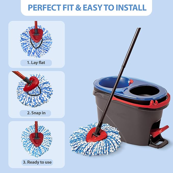 Spin Mop Replacement Head, Microfiber Mop Refills, Easy to Replace, Include 3 Mop Replace Heads, 1 Extra Mop Replacement Base