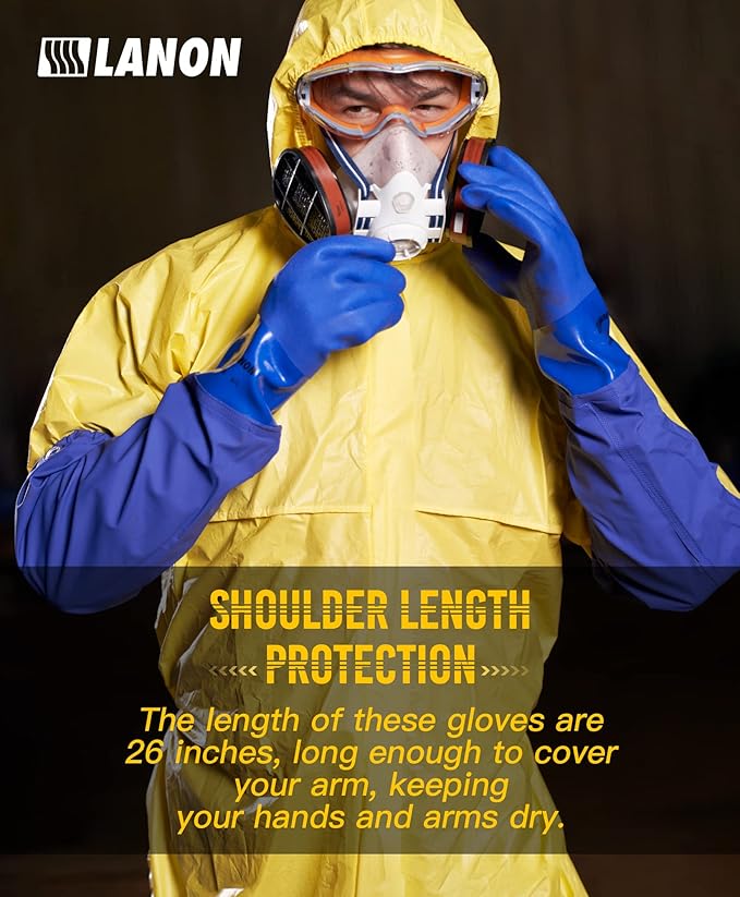 LANON 26" Elbow Length PVC Chemical Resistant Gloves, Heavy-Duty Long Rubber Gloves, Acid, Alkali & Oil Protection, XL