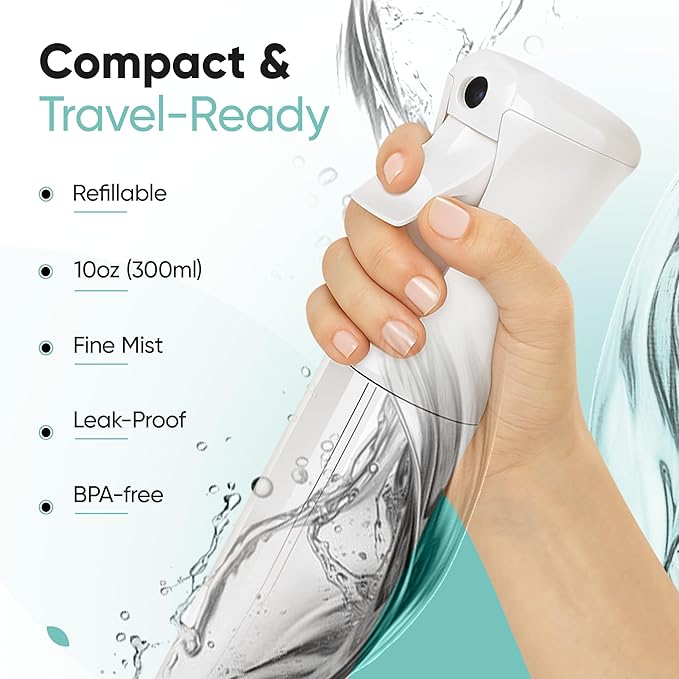 Aquableu Spray Bottle for Hair – Continuous Mist Spray Bottle for Hair Care, Styling, Cleaning, Plants, Pets & Essential Oils (Pack of 2 - Clear, 10oz)