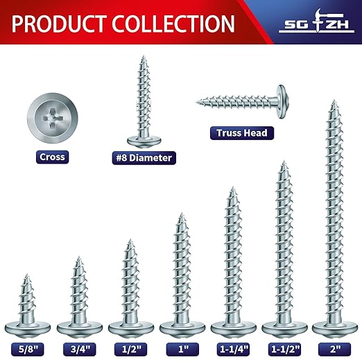 #8 x 1-1/4" Wood Screw 500Pcs Alloy Steel Standard Thread Truss Head Fast Self Tapping by SG TZH