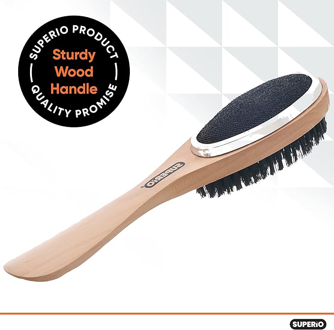 Superio Clothes Brush Garment Brush Pet Hair Remover 3 in 1 Lint Brush, Clothing Brush, and Shoe Horn for Suit, Wool Coat, Sweaters, Shoes, Double Sided Portable Depiller with Wood Handle (3) -Superio