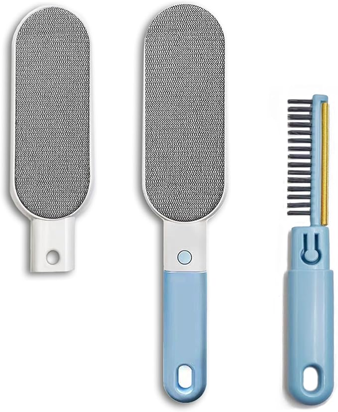 VrythosNex 4-in-1 Pet Hair Remover for Couch, Car, Furniture - Portable Dog Cat Fur Hair Removal Tool with Detachable Brush, Lint Brush, Fabric Shaver, Crevice Tool (Blue)