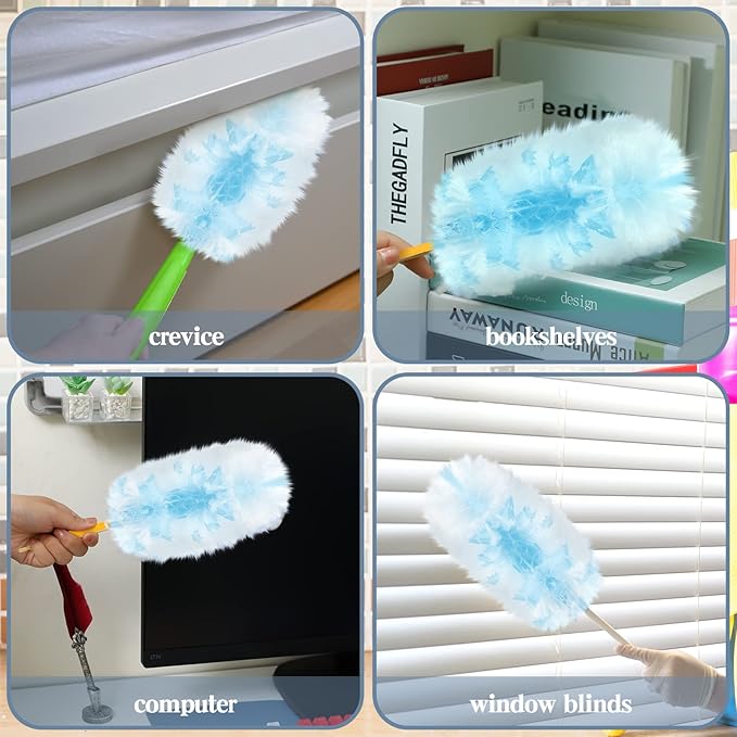 Vesici 50 Pcs Duster Refills Compatible with Swiffer Dusters Bulk Disposable Replacement Thickened with 1 Handle Heavy Duty for Cleaning, Office (Blue)