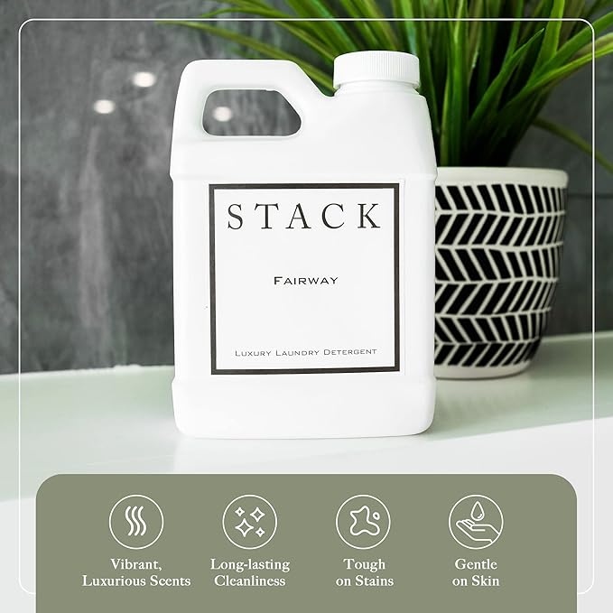 STACK Pure Grace Luxury Laundry Detergent - Premium Scented Laundry Detergent for HE & Standard Washers - Infused With Egyptian Musk and Patchouli - Dye Free Gentle & Effective Cleaning - 64 oz