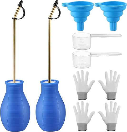 Diatomaceous Earth Powder Duster, Garden Powder Applicator Dispenser with Long Metal Tube, Bulb Duster Sprayer Insect Duster for Home Powder for Organic Gardening Agricultural Supply 2 Pack (Blue)