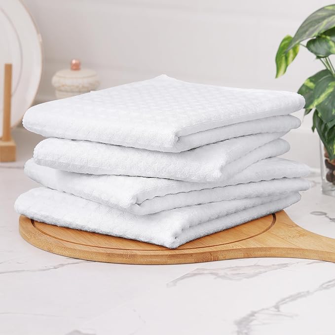 Homaxy Microfiber Waffle Weave Kitchen Towels, 16 x 28 Inch Ultra Absorbent and Solid Color Dish Towels, 6 Pack, White