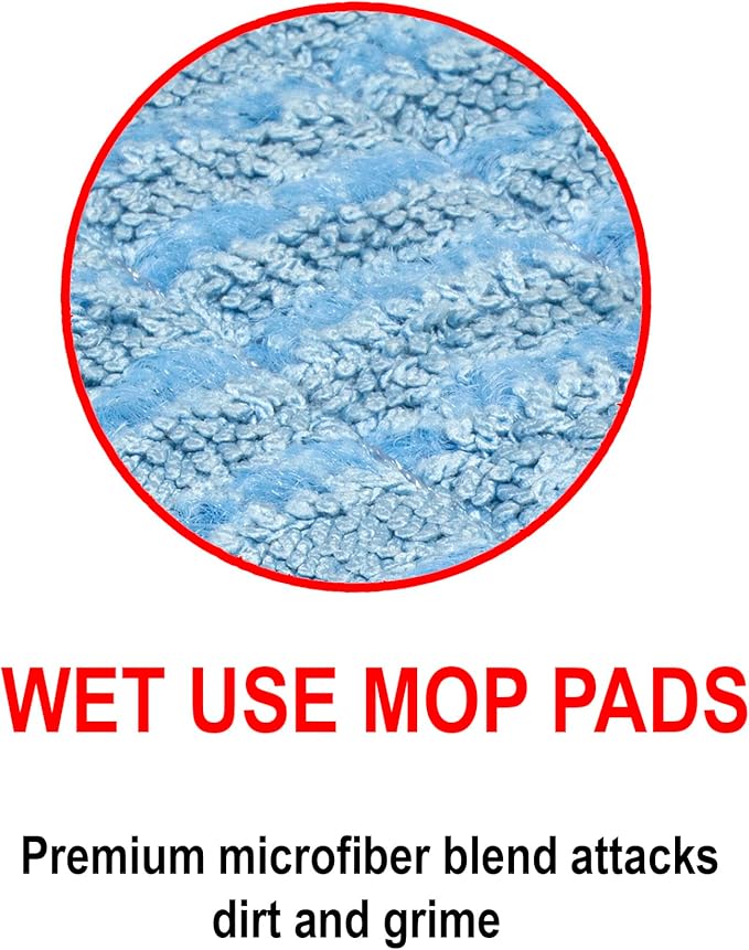 CleanAide Twist Yarn Microfiber Flat Mop Pad with Scrub Strips, Reusable Washable Wet & Dry for Dust, Dirt & Grime, Extra Absorbent, Hook and Loop Backing, Fits Standard 24 Inch Frames, Red
