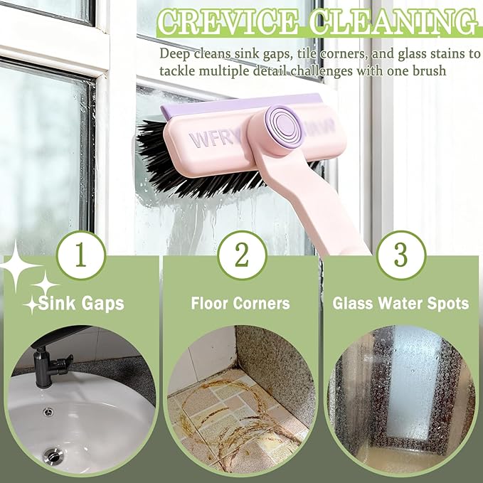 3-in-1 Multi-Purpose Stiff Bristle Crevice Cleaner Brush - Squeegee Household Deep Cleaning Tool - Versatile, Durable, Fine Brush for Cleaning Small Spaces