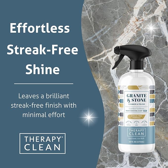 Therapy Granite Cleaner & Polish (2 Pack) - Granite Countertop Cleaner for Marble, Soapstone, Quartz, Quartzite, Slate, Limestone, Corian, Laminate, Tile Countertop, Headstone