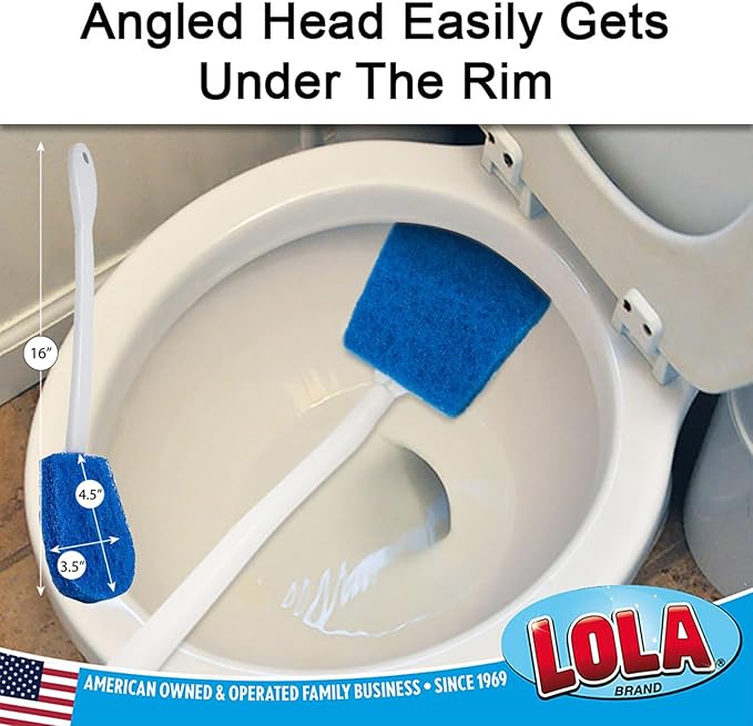 LOLA Bath & Toilet Bowl Scrubber Brush w/Comfort Handle, 6 Pack, w/Hang Hole. Non-Scratch, Removes Rings w/Scrubbing Pad