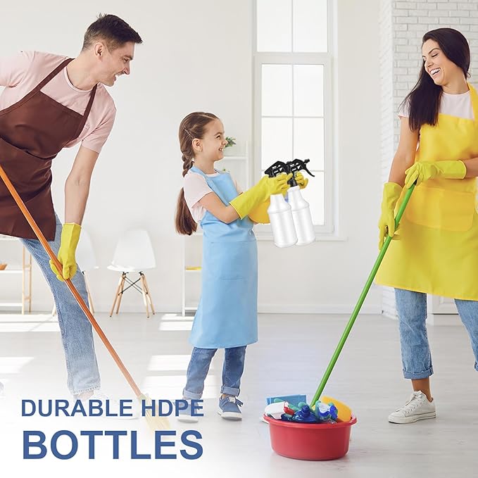 Zubebe 24 Pack 32 oz Plastic Spray Bottle Bulk Empty Leakproof Heavy Duty Spray Bottles for Cleaning Supplies Mist Bottles with Label and Adjustable Nozzle for Plant(Black,Clear Scale)