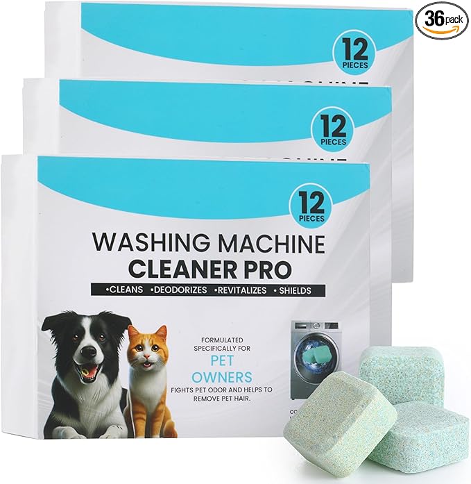 Loopeer 36 Pcs Washing Machine Cleaner Tablets Bulk 18 Month Supply Washer Machine Cleaner Pet Hair Remover for Laundry HE, Front & Top Load Washer Removes Residue, Pet Hair, Odors, Septic Safe