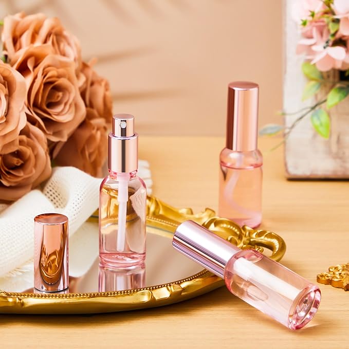 Roshtia 30 Pcs 1 Oz/ 30 ml Pink Glass Spray Bottle Refillable Perfume Atomizer Clear Decorative Empty Bottles with Fine Mist Sprayer Pump for Face Body Travel