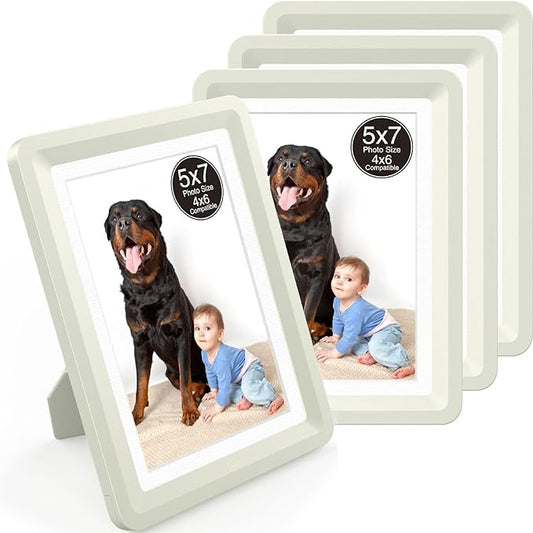 4-Pack 5x7 Picture Frame or 4x6 with Mat – Shatterproof Plastic Photo Frame for Family, Nursery, and Playroom, Wall & Tabletop Picture Frames for Home, Office, Safe & Lightweight Design in Cloud Gray