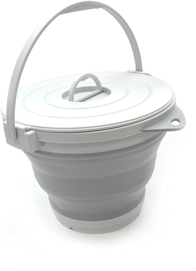 SAMMART 10L (2.64Gallon) Collapsible Fishing Bucket with Locking Lid - Foldable Round Tub - Portable Plastic Water Pail - Space Saving Outdoor Waterpot