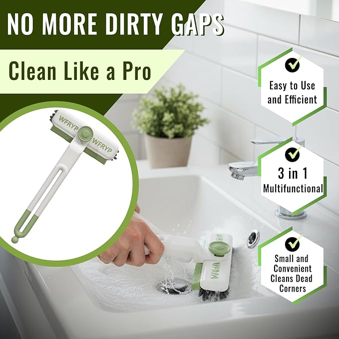 3-in-1 Multi-Purpose Stiff Bristle Crevice Cleaner Brush - Squeegee Household Deep Cleaning Tool - Versatile, Durable, Fine Brush for Cleaning Small Spaces