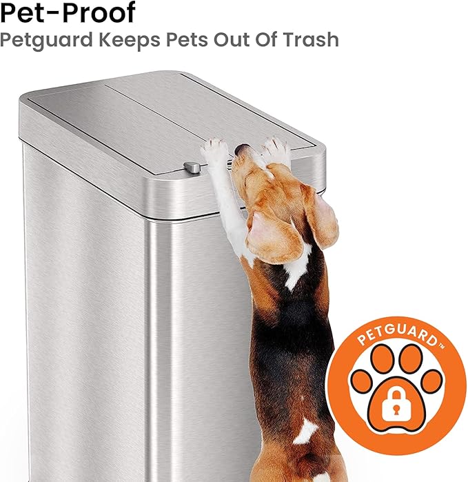 iTouchless 68 Liter / 18 Gallon Wings-Open Lid Sensor Kitchen Trash Can with Odor Filter, Dog-Proof Slim Automatic Large Capacity Stainless Steel Garbage Recycling Bin for Home Office Business Garage