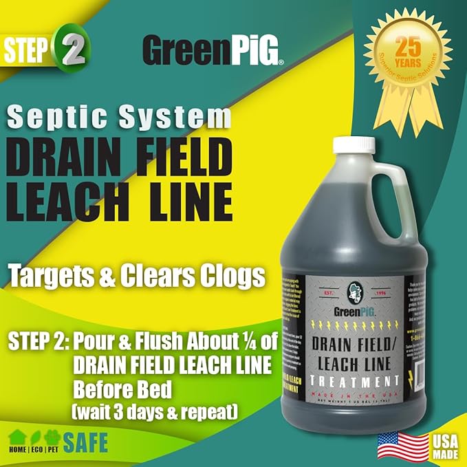 GREEN PIG Drain Field Cleaner, Septic Safe Drain Clog Remover, Treatment for Quickly Clearing Leach Field System Clogs, Back-Ups, and Foul Odors in Septic Tank Systems