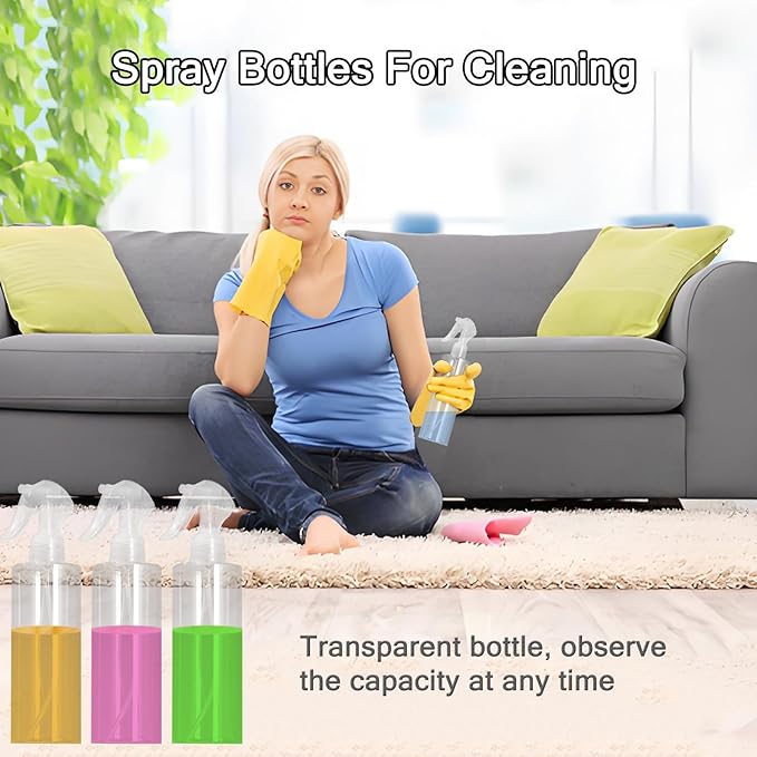 3 Pack Plastic Water Spray Bottle for Hair, 10 oz/300ml Plastic Empty Mister Spray Bottles for Cleaning, Cooking, Plant, Pet