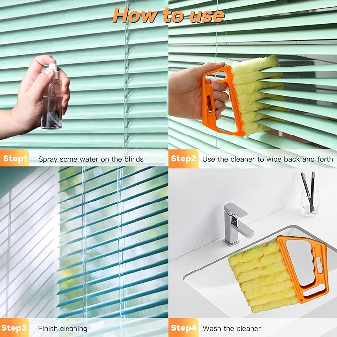 AOCEAN 4 Pcs Blind Cleaner Duster Tool 7-Finger Dusting Cleaner Tool for Window & Air Conditioner Handheld Mini Duster Brush for Wood Blinds Dust Dirt